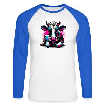 Vache - T-shirt baseball manches longues Homme - blanc/bleu royal - Devant - Nik (191cm)