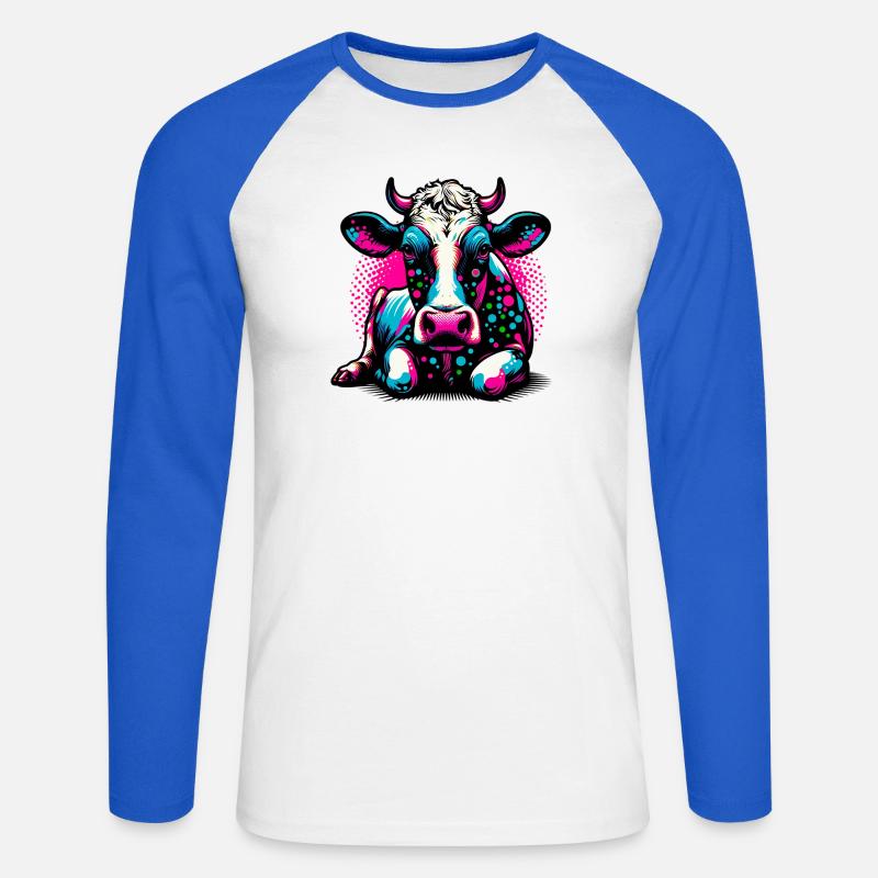 Kuh - Unisex Baseballshirt langarm - Weiß/Royalblau