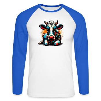 Vache - T-shirt baseball manches longues Homme - blanc/bleu royal - Devant - Nik (191cm)
