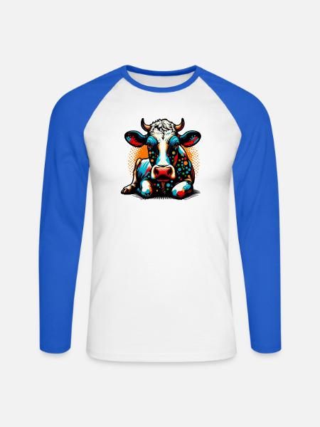 Vache - T-shirt baseball manches longues Homme - blanc/bleu royal
