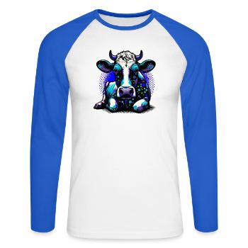 Vache - T-shirt baseball manches longues Homme - blanc/bleu royal - Devant - Nik (191cm)