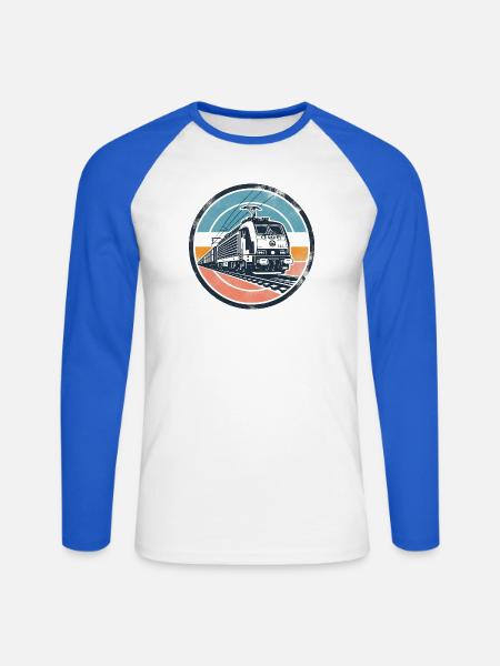 E-Lok mit Güterzug - Unisex Baseballshirt langarm - Weiß/Royalblau