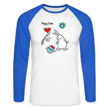 Joyeuses Pâques - T-shirt baseball manches longues Homme - blanc/bleu royal - Devant - Nik (191cm)