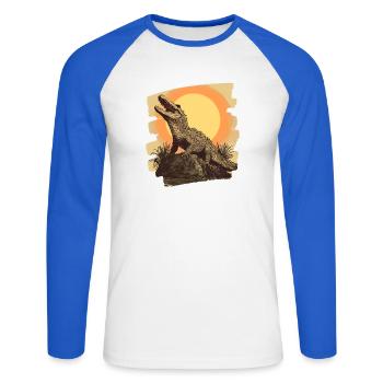 Crocodile Rétro - T-shirt baseball manches longues Homme - blanc/bleu royal - Devant - Nik (191cm)