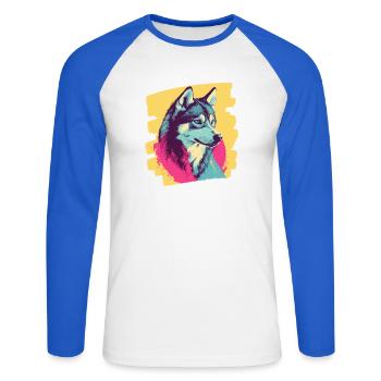 Rauque - T-shirt baseball manches longues Homme - blanc/bleu royal - Devant - Nik (191cm)