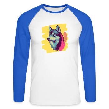 Rauque - T-shirt baseball manches longues Homme - blanc/bleu royal - Devant - Nik (191cm)