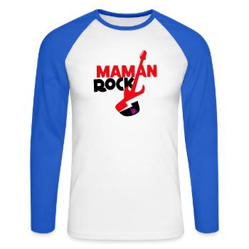 Maman rock - T-shirt baseball manches longues Homme - blanc/bleu royal - Devant - Nik (191cm)