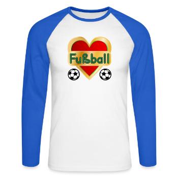HERZ FUßBALL - Unisex Baseballshirt langarm - Weiß/Royalblau - Vorne - Nik (191cm)