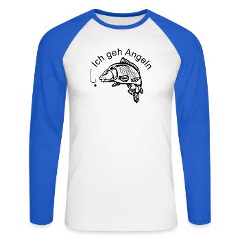 Elegante Karpfensilhouette - Unisex Baseballshirt langarm - Weiß/Royalblau - Vorne - Nik (191cm)