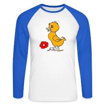 Poussins de Pâques Joyeuses Pâques - T-shirt baseball manches longues Homme - blanc/bleu royal - Devant - Nik (191cm)