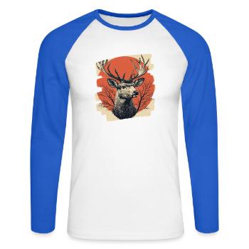 Hirsch mit Geweih - Unisex Baseballshirt langarm - Weiß/Royalblau - Vorne - Nik (191cm)