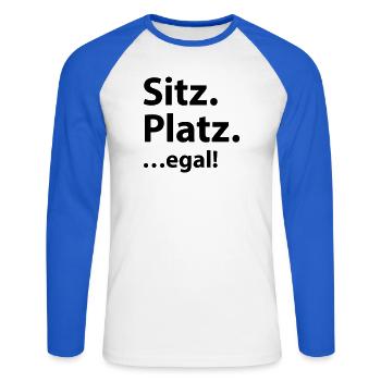 Sitz Platz egal - Unisex Baseballshirt langarm - Weiß/Royalblau - Vorne - Nik (191cm)