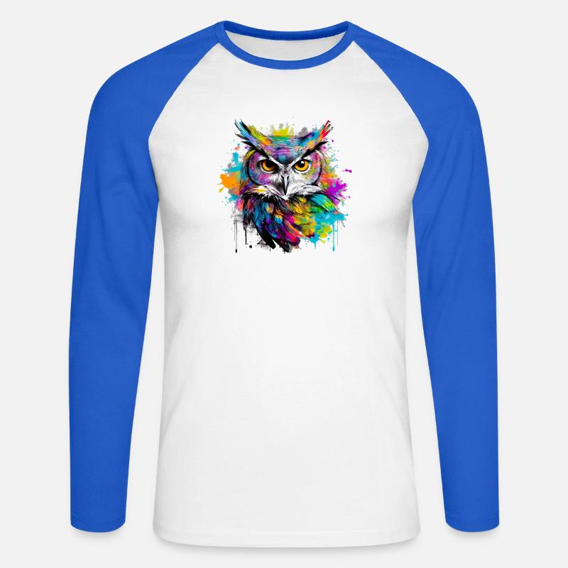 Unsere Eule mit bunten Farbklecksen - Unisex Baseballshirt langarm - Weiß/Royalblau