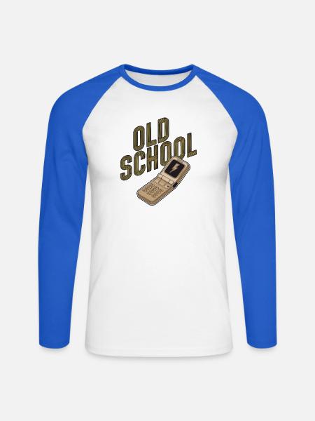 Altmodisches Retro-Klapphandy - Unisex Baseballshirt langarm - Weiß/Royalblau