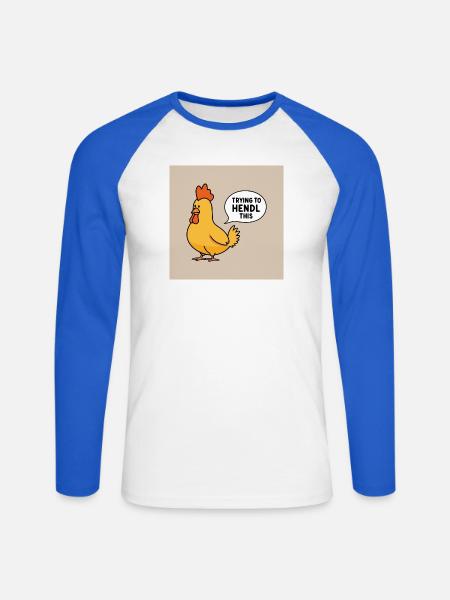 Huhn "Trying to hendl this" - Unisex Baseballshirt langarm - Weiß/Royalblau