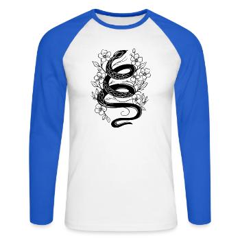 Serpent avec des cerisiers en fleurs au printemps - T-shirt baseball manches longues Homme - blanc/bleu royal - Devant - Nik (191cm)