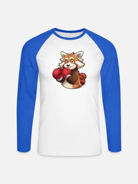Boxen-Rotpanda-Anhänger - Unisex Baseballshirt langarm - Weiß/Royalblau