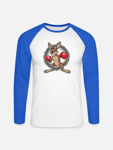 Känguru-Box-Duell - Unisex Baseballshirt langarm - Weiß/Royalblau