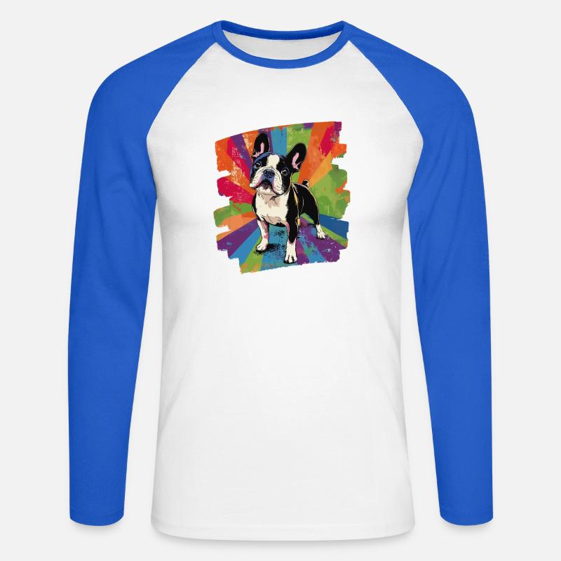 Bulldog francese francese - Maglia da baseball a manica lunga da uomo - bianco/blu royal