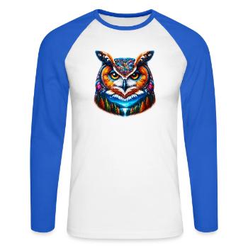 Hibou - T-shirt baseball manches longues Homme - blanc/bleu royal - Devant - Nik (191cm)
