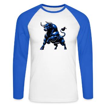 Bull - Unisex Long Sleeve Baseball T-Shirt - white/royal blue - Front - Nik (191cm)