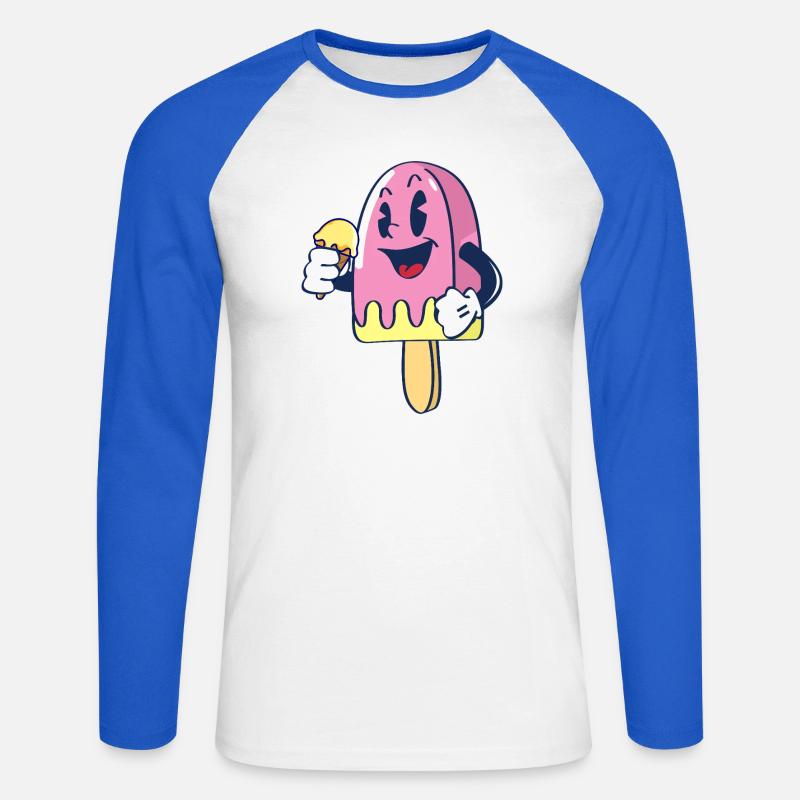 Fröhlicher Kindereis Charakter Eiscreme Eis - Unisex Baseballshirt langarm - Weiß/Royalblau