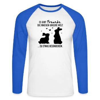 Freunde Hasen Leben - Unisex Baseballshirt langarm - Weiß/Royalblau - Vorne - Nik (191cm)