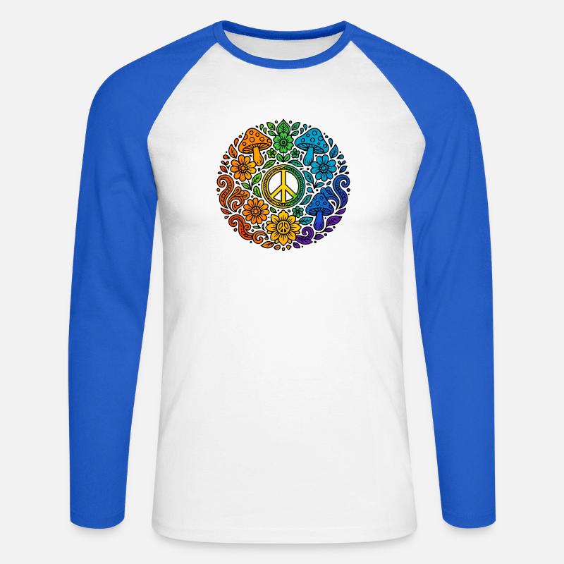 Psychedelisches Peace-Zeichen im Regenbogenstil - Unisex Baseballshirt langarm - Weiß/Royalblau