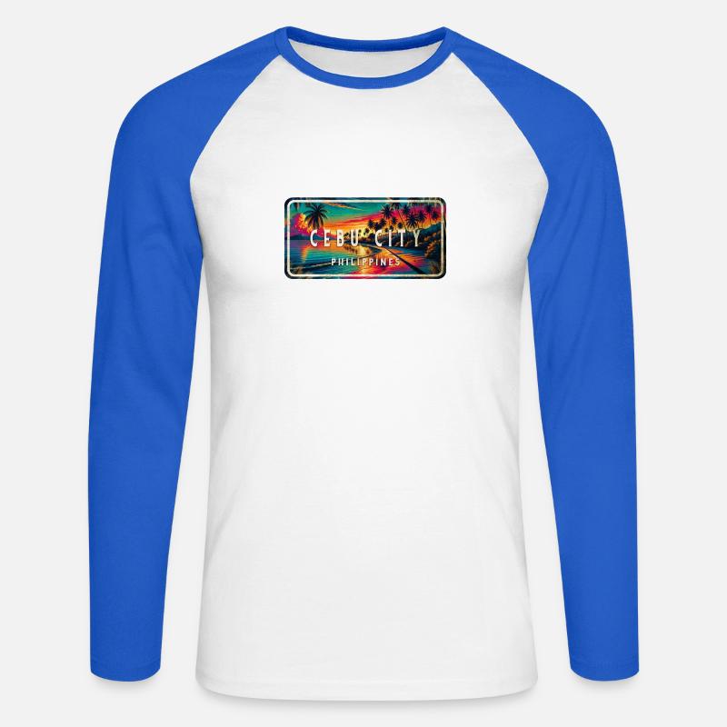 Cebu City – Tropical Retro Schild - Unisex Baseballshirt langarm - Weiß/Royalblau