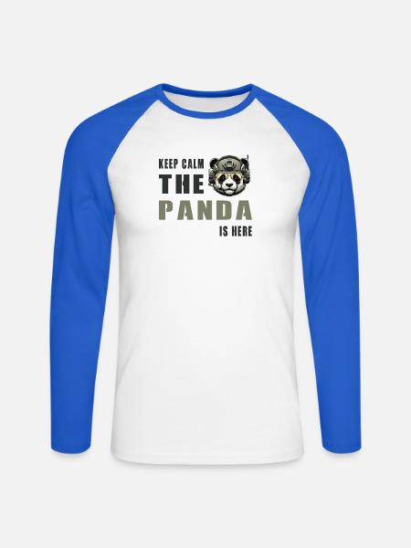 Tactical Panda – Keep Calm - Unisex Long Sleeve Baseball T-Shirt - white/royal blue