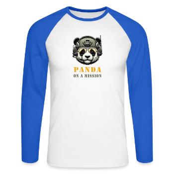 Panda en mission / Militaire - T-shirt baseball manches longues Homme - blanc/bleu royal - Devant - Nik (191cm)