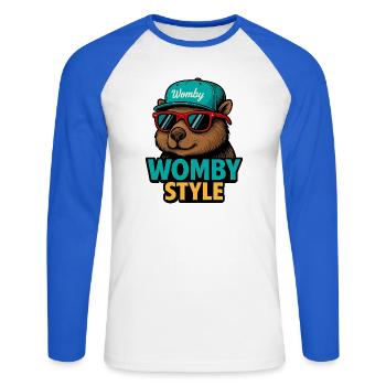 Castor style Womby avec lunettes de soleil - T-shirt baseball manches longues Homme - blanc/bleu royal - Devant - Nik (191cm)