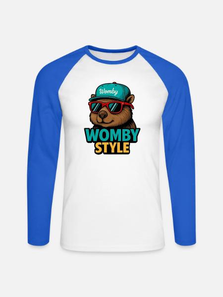 Womby Style Beaver with Sunglasses - Unisex Long Sleeve Baseball T-Shirt - white/royal blue