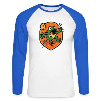 Panic Frog badge - Unisex Long Sleeve Baseball T-Shirt - white/royal blue - Front - Nik (191cm)