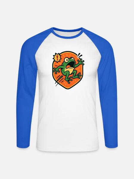 Panic Frog badge - Unisex Long Sleeve Baseball T-Shirt - white/royal blue