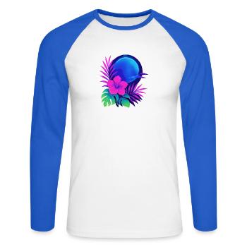 Neon Tropic Moon - Unisex Long Sleeve Baseball T-Shirt - white/royal blue - Front - Nik (191cm)