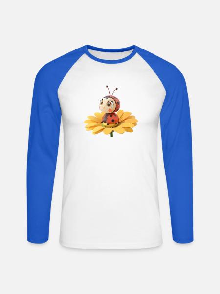 Cute ladybug on a flower - Unisex Long Sleeve Baseball T-Shirt - white/royal blue