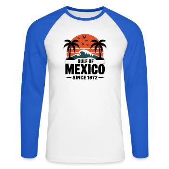 Gulf of Mexico Since 1672 Retro Beach Vibes - T-shirt baseball manches longues Homme - blanc/bleu royal - Devant - Nik (191cm)
