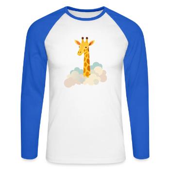 Douce girafe au-dessus des nuages – Motif onirique - T-shirt baseball manches longues Homme - blanc/bleu royal - Devant - Nik (191cm)