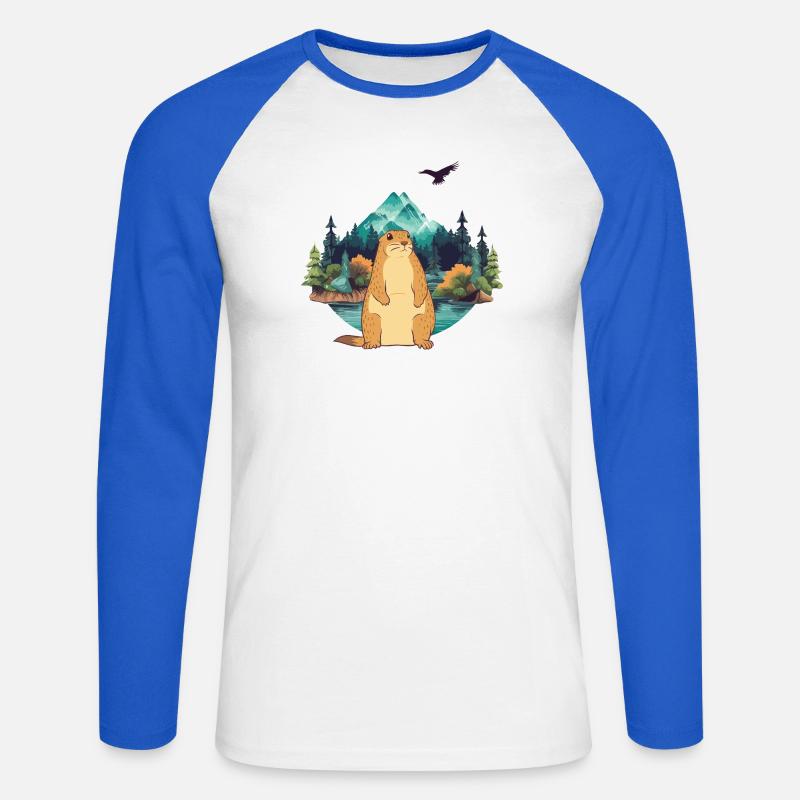 Murmeltier - Unisex Baseballshirt langarm - Weiß/Royalblau