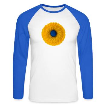 Produits dérivés pour les étudiants - chapeau, casquette, robe, etc. - T-shirt baseball manches longues Homme - blanc/bleu royal - Devant - Nik (191cm)