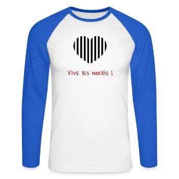 MARIEE. FUTURE MARIEE. EVJF. TEAM. TEAM MARIEE - T-shirt baseball manches longues Homme - blanc/bleu royal - Devant - Nik (191cm)