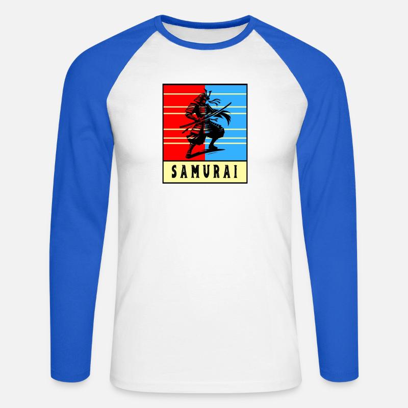 Retro Samurai Warrior - Unisex Baseballshirt langarm - Weiß/Royalblau