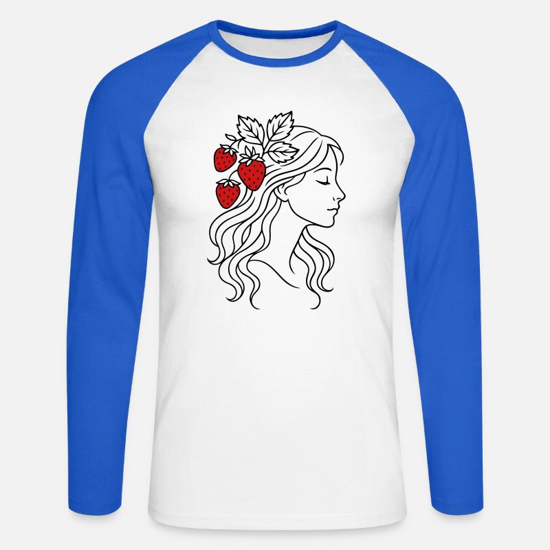 Frau mit Erdbeeren Erdbeermädchen - Unisex Baseballshirt langarm - Weiß/Royalblau