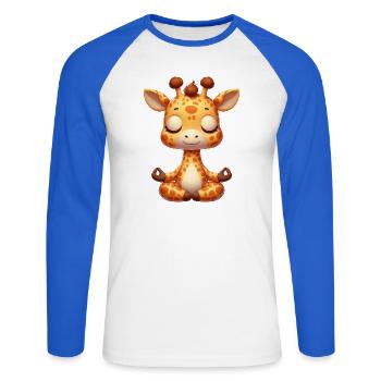 Cute Giraffe Yoga Meditation Relaxation Cartoon - Unisex Long Sleeve Baseball T-Shirt - white/royal blue - Front - Nik (191cm)