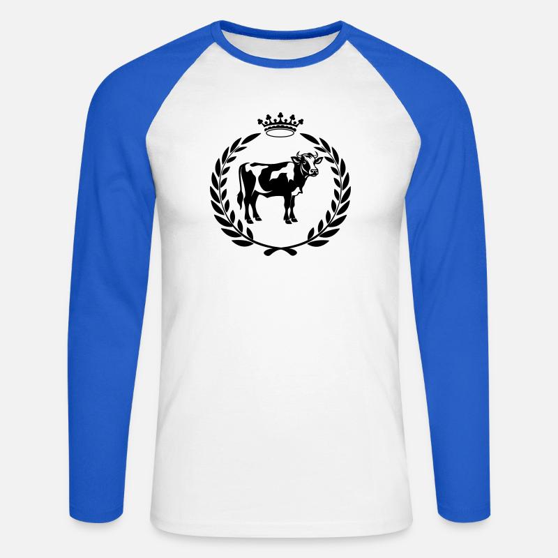 Kuh mit Krone im Lorbeerkranz - Unisex Baseballshirt langarm - Weiß/Royalblau