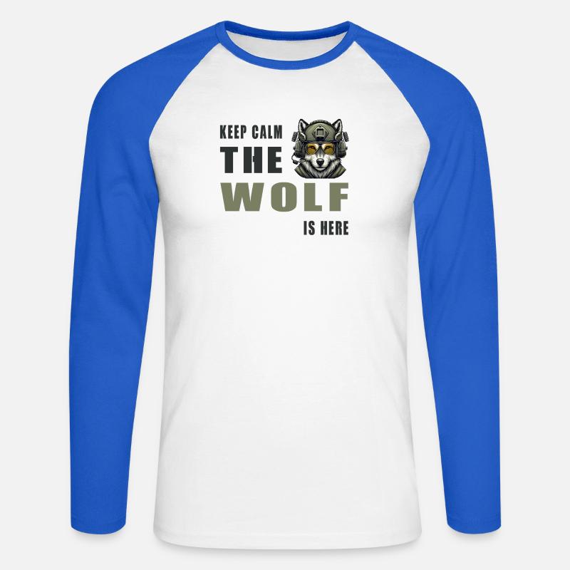 Keep Calm Wolf Is Here - Unisex Baseballshirt langarm - Weiß/Royalblau