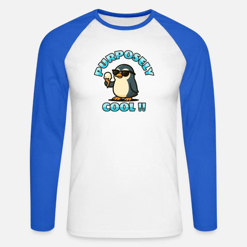 Cooler Pinguin mit Eis - Unisex Baseballshirt langarm - Weiß/Royalblau