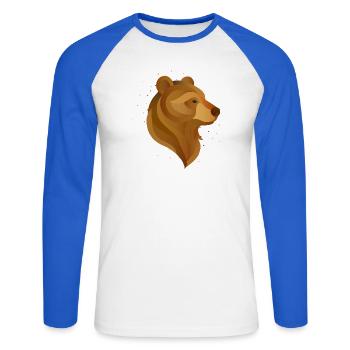 Stylized Bear Head – Majestic Animal Portrait - Unisex Long Sleeve Baseball T-Shirt - white/royal blue - Front - Nik (191cm)