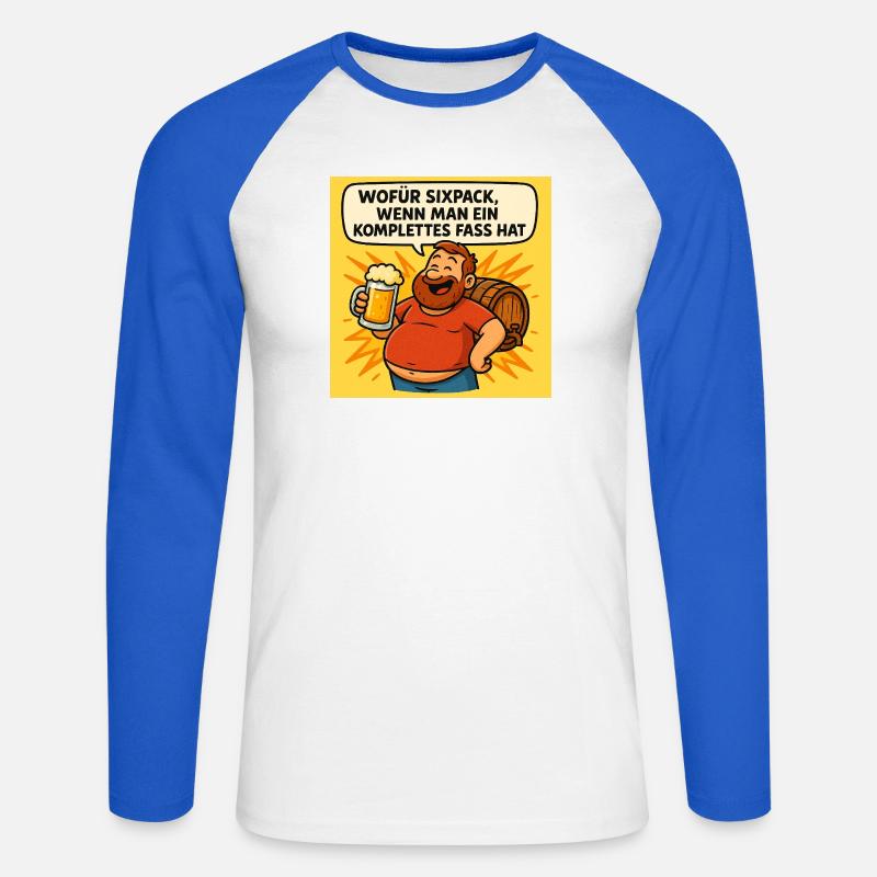 Six Pack oder Fass - Unisex Baseballshirt langarm - Weiß/Royalblau
